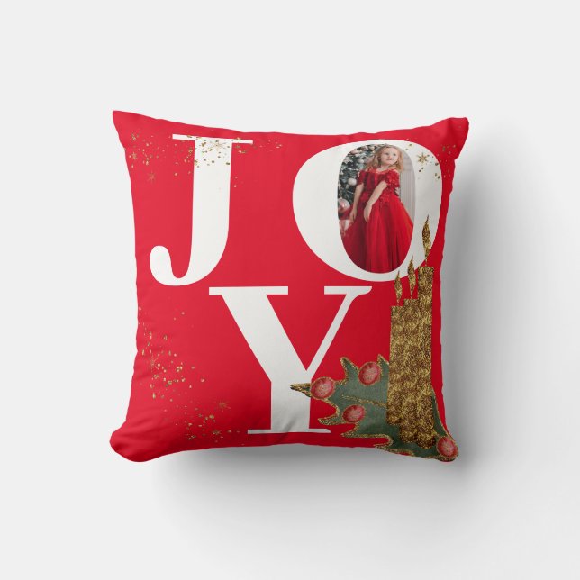 Joy Red Sparky Christmas Candles Foto Kissen (Vorderseite)