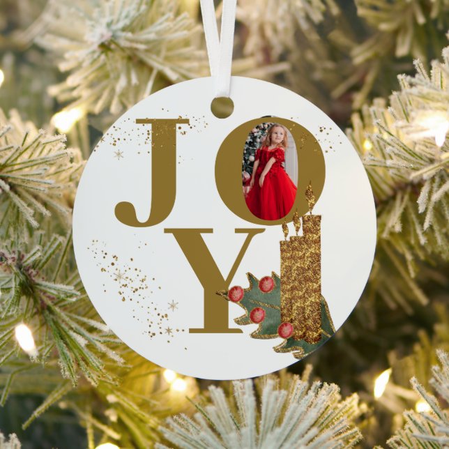 Joy Red Sparky Christmas Candles Foto Ornament Aus Metall (InSitu)