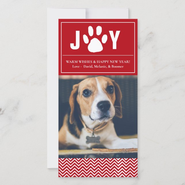 Joy Red & White Chevron Pet Carte photo (Devant)
