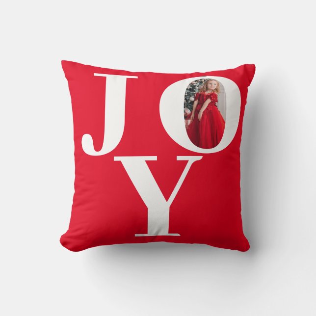 Joy Red White Christmas Foto Kissen (Vorderseite)