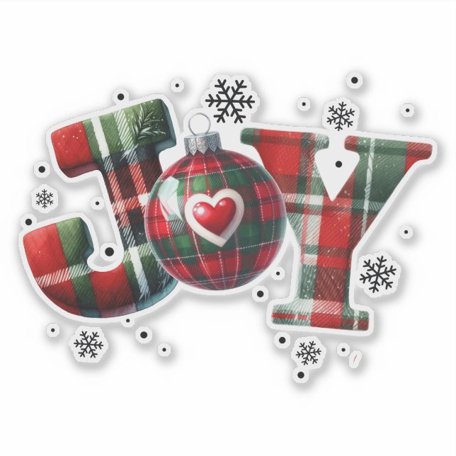 JOY - Rote und grüne Weihnachtsartan-Typografie Aufkleber (Vorderseite)