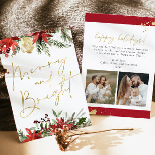 JOY Rouge Floral Poinsettia Gold Photo Carte de va