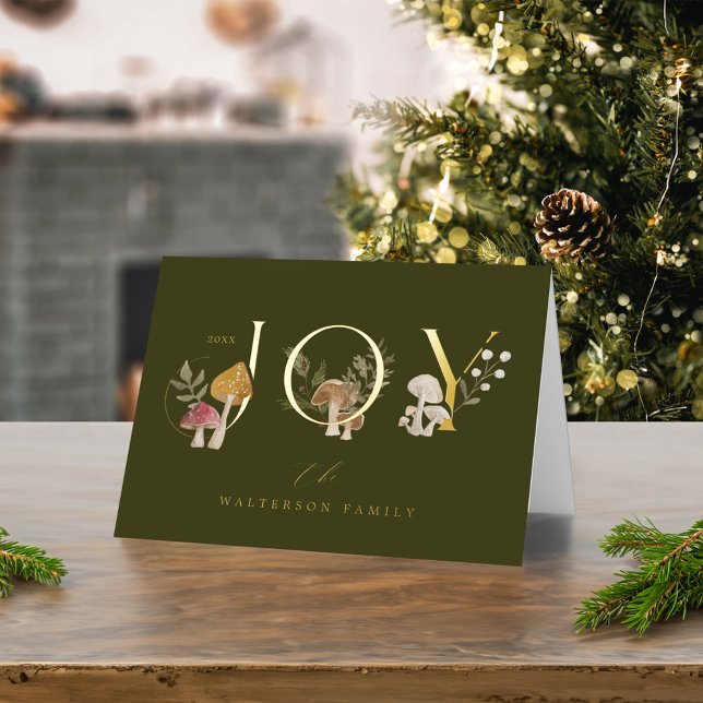 Joy Rustic Woodsy Watercolor Pilz Weihnachten (Joy Rustic Woodsy Watercolor Mushroom Christmas Foil Holiday Card)