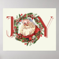 JOY Santa Christmas Wall Art Decor Poster