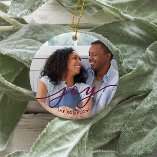 Joy Script Familienname Doppelseitiges Foto Keramik Ornament