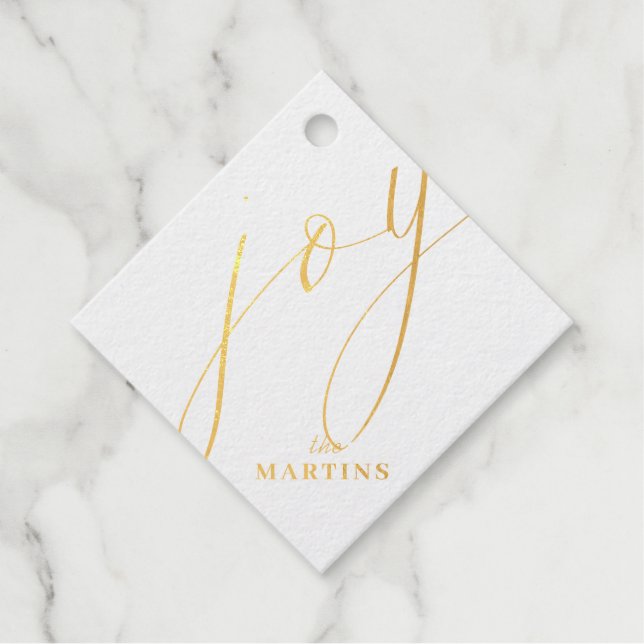 Joy Script Real Gold Foil Blumengestein Weihnachts Geschenkanhänger (Vorderseite)