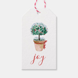 Joy Script Watercolor Weihnachts Topiary Geschenkanhänger