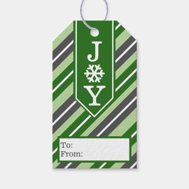 Joy Snowflake Evergreen & Gray Geschenkanhänger (Vorderseite)