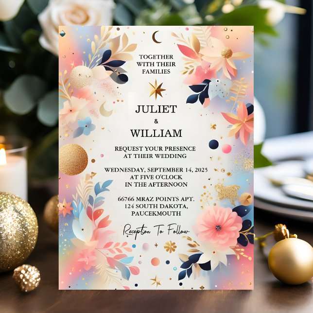 Joy Stars Glam Bright Pastel Ombre Glitzer Wedding Einladung (Von Creator hochgeladen)