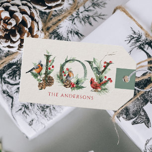JOY Tannenzapfen Rote Beeren Vögel Weihnachten Geschenkanhänger