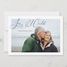 Joy to the World Blue Photo Christmas Carte