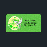 Joy to the World Christmas Address Label Adressaufkleber<br><div class="desc">Freude an der Welt Weihnachten Features Gelber Kreis mit grünen Buchstaben und eine schöne weiße Taube. Text ist Freude an der Welt! Feiern Sie Weihnachten im Stil. Große Weihnachtsgeschenke, kleine Geschenke, Dekorationen, Geschenketiketten, Adressetiketten. Mit dem Mind Design Grafx™ Modedesign, Weihnachten, T - Shirt, ... Sweatshirts. Hoodies, Krawatte und mehr. Wir...</div>