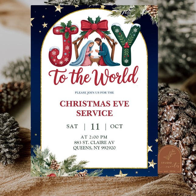 Joy to the World Christmas Church Service Einladung (Von Creator hochgeladen)