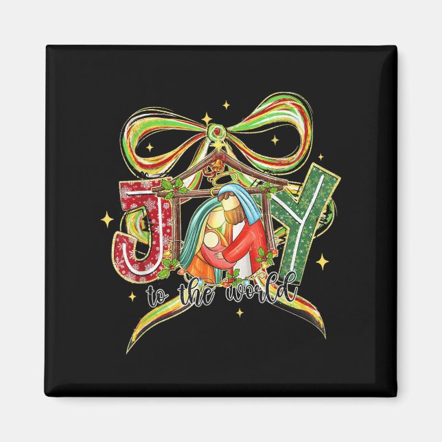 Joy To The World Coquette Bow Christmas Nativity C Magnet (Vorne)