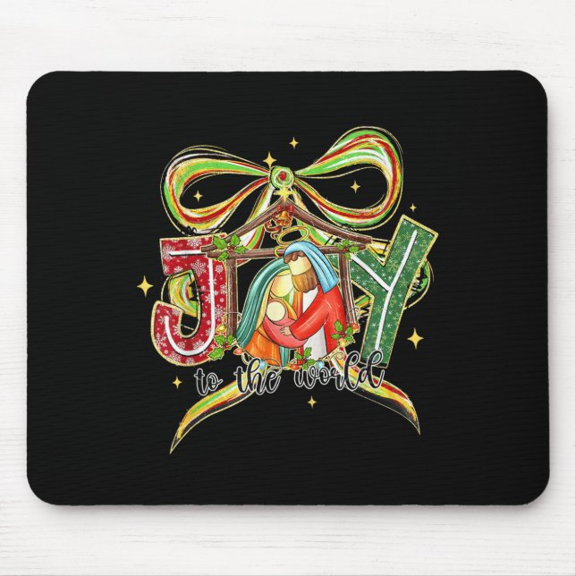 Joy To The World Coquette Bow Christmas Nativity C Mousepad (Vorne)