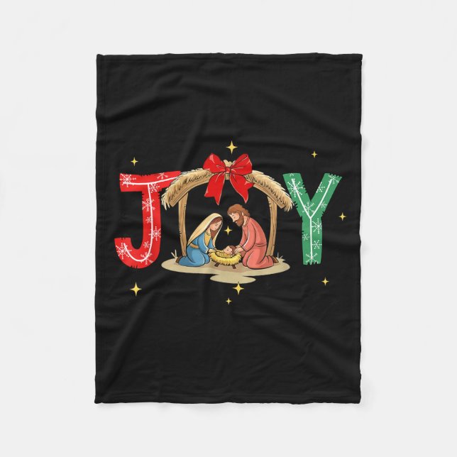 Joy To The World Jesus Christian Nativity Scence C Fleecedecke (Vorderseite)