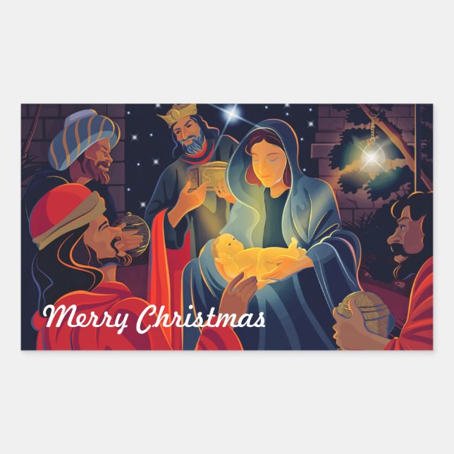 Joy to The World. Krippe Weihnachten Rechteckiger Aufkleber (Vorderseite)