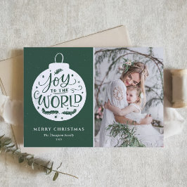 Joy To The World Lettering Green Christmas Photo Feiertagskarte