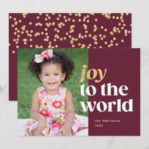 Joy to the World Red & Gold Holiday Carte photo