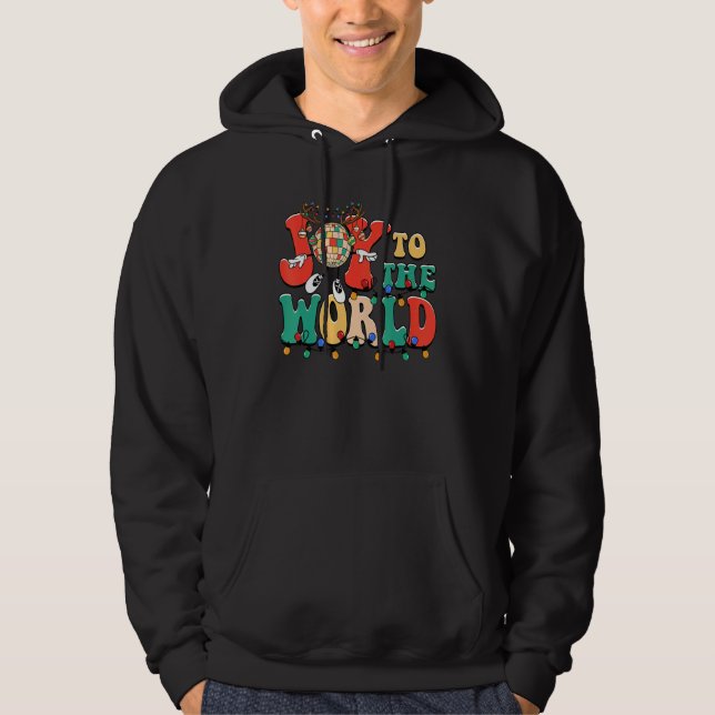 Joy To The World Reindeer Disco Ball Christmas Hol Hoodie (Vorderseite)