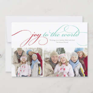 Joy to the World Script Rot/leicht blau Feiertagskarte