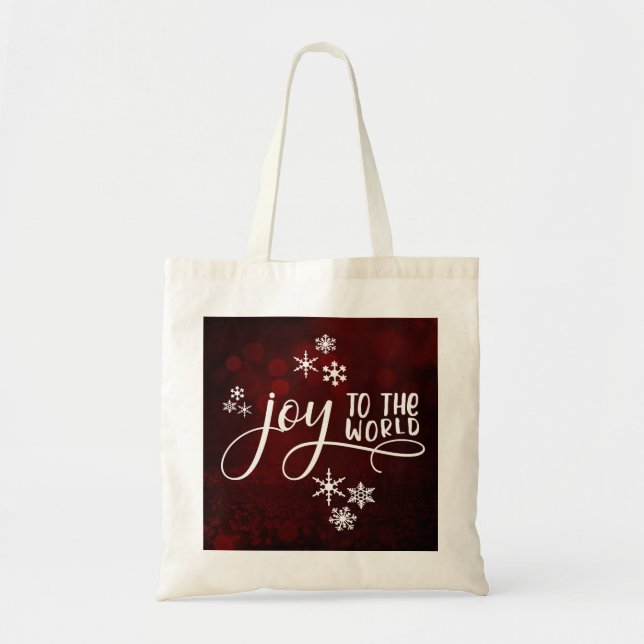 Joy to the World Typography and Snowflakes Tragetasche (Vorne)