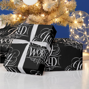 Joy To the World - Weihnachtskalligraphie Black Geschenkpapier
