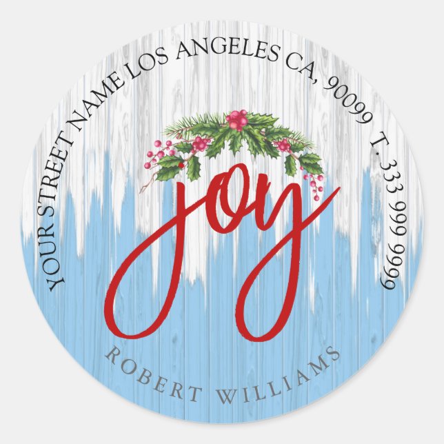 Joy Typografie auf rustikalem lackiertem Holz Runder Aufkleber (Vorderseite)