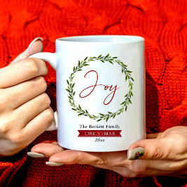 Joy Typography Script Christmas Wreath Holiday Kaffeetasse