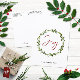 Joy Typography Script Wreath Corporate Christmas Feiertagspostkarte
