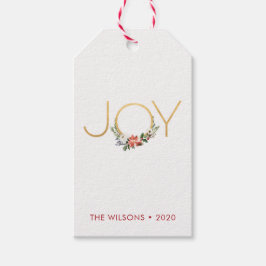 Joy Watercolor Floral mit Gold | Weihnachten Geschenkanhänger