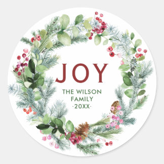 Joy - Weihnachts-Feuerwerk Familienname Runder Aufkleber