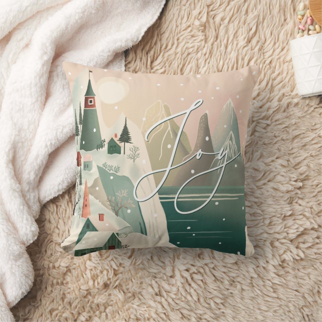 Joy. Weihnachtshintergebirgslandschaft Kissen (Decke)