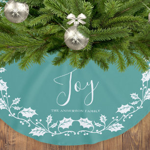 Joy White Holly Aquamarine Weihnachten Polyester Weihnachtsbaumdecke