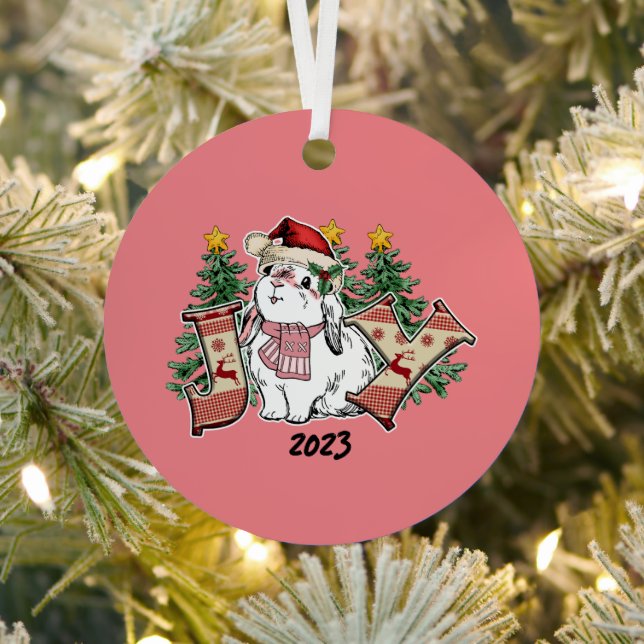 Joy White Rabbit Christmas Ornament Aus Metall (InSitu)
