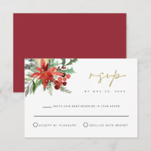 JOY Winter Christmas Red Floral Wedding RSVP Card