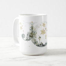 Joy Winter Forest Lettering Gold Snowflakes