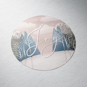 Joy Winter Holiday   Snowy Cozy Woodland Weihnacht Runder Aufkleber
