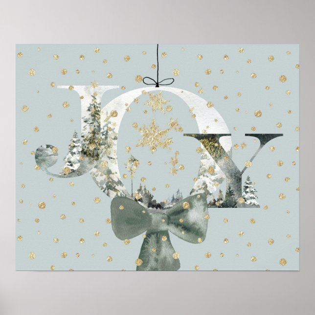 Joy Winter Woodland Forest Lettering Gold Snow Poster (Vorne)