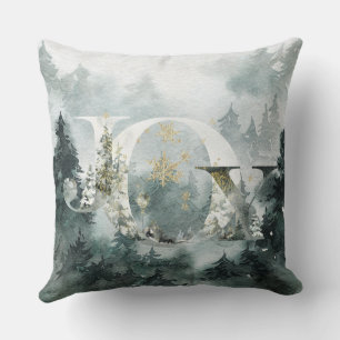 Joy Winter Woodland Mountain Forest Gold Snowflake Kissen