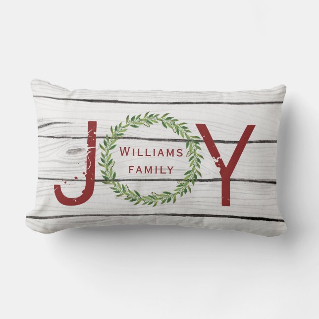 Joy Winter Wreath Familie Weihnachten Lendenkissen (Vorderseite)