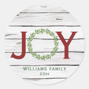 Joy Winter Wreath Familie Weihnachten Runder Aufkleber