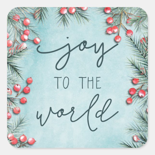 Joy World Religious Christmas Rustic Holiday Blue Quadratischer Aufkleber (Vorderseite)