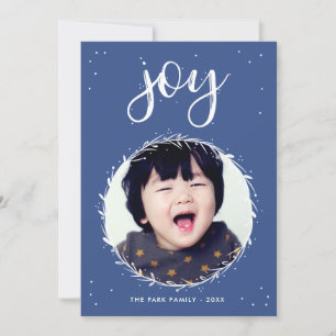 Joy Wreath - Blue & White Holiday Foto Feiertagskarte