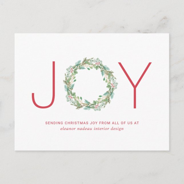 Joy Wreath Elegantes Business Feiertagspostkarte (Vorderseite)