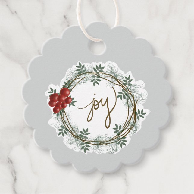 Joy Wreath Gift Tag | Feiertage Geschenkanhänger (Vorderseite)