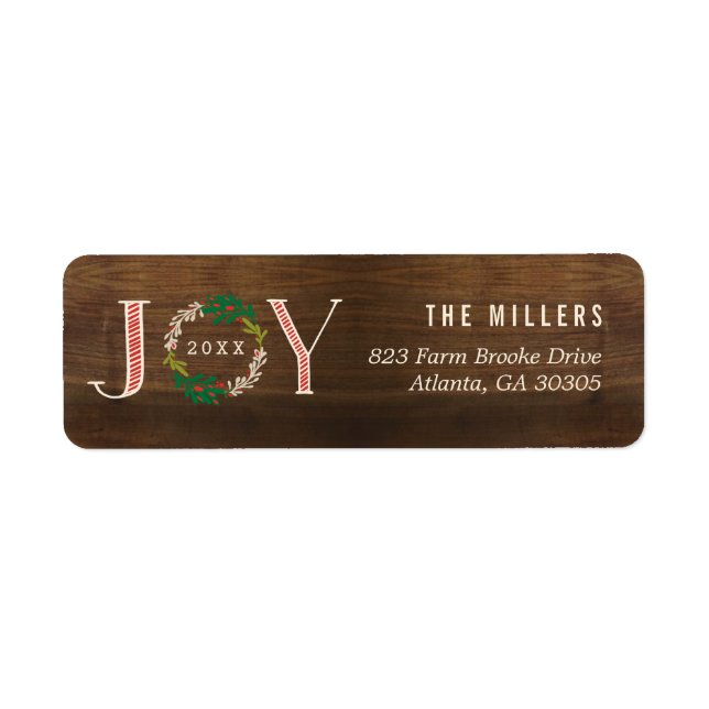Joy Wreath Holiday Retours Adresse Étiquettes (Devant)