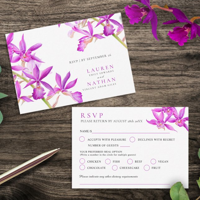Joyau violet orchidée d'aquarelle mariage RSVP car (Créateur téléchargé)