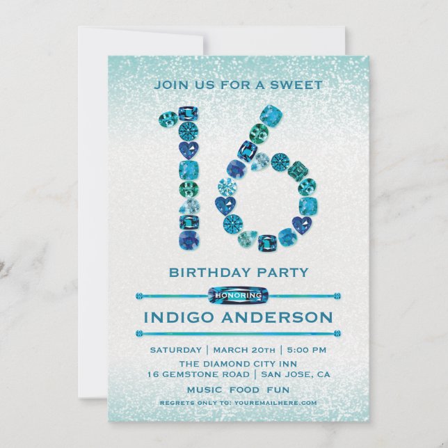 Joyaux Turquoises Sucré 16 invitations à la fête d (Devant)