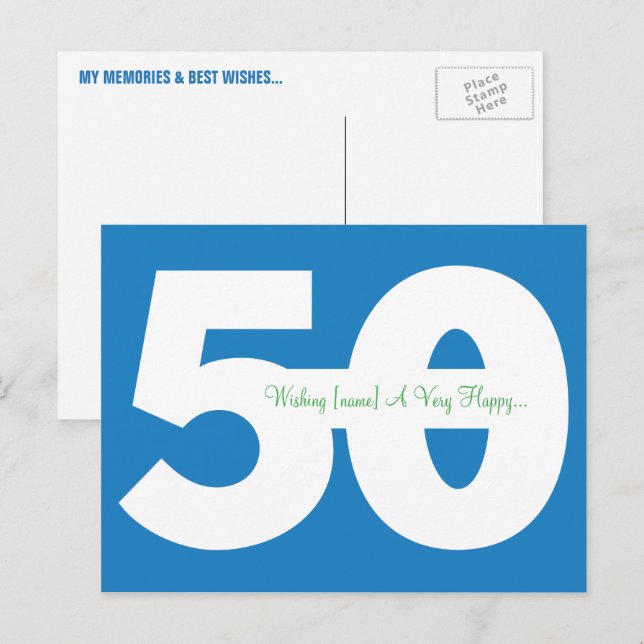 Joyeuse 50e Anniversaire Cartes postales - en bleu (Devant / Derrière)